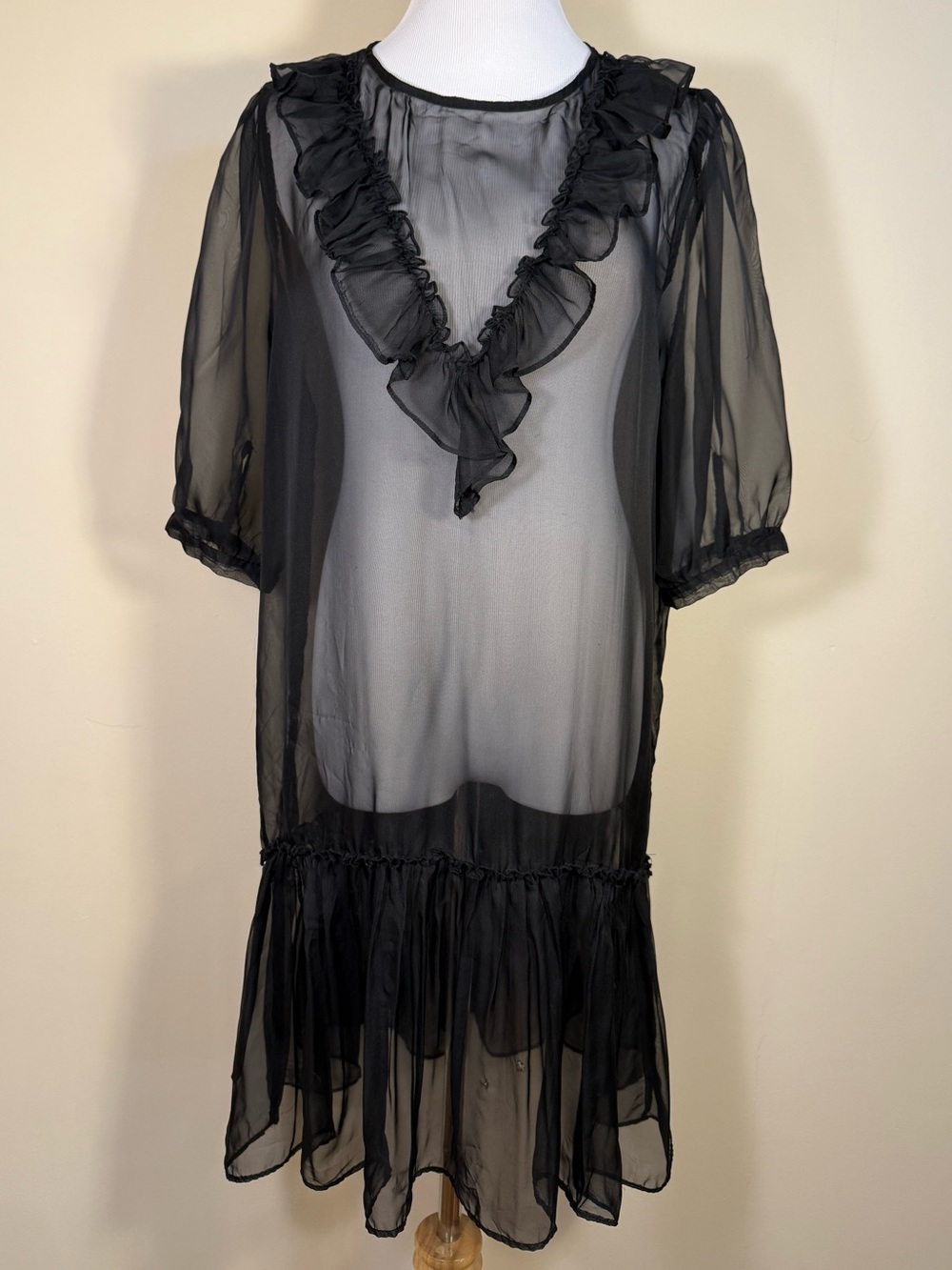 Sheer Black Ruffle Midi Dress - Women